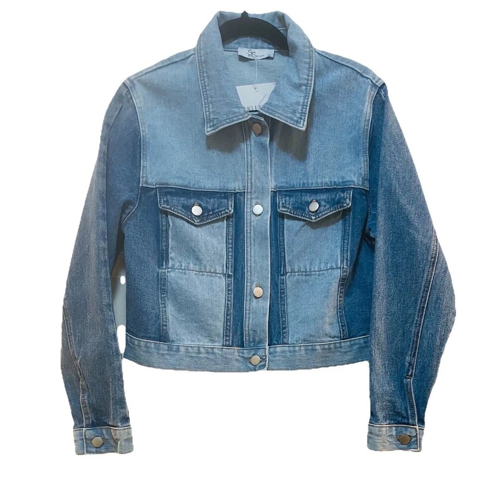 SEEK THE LABEL Blue Two Tone Denim Trucker Jacket Sz XS